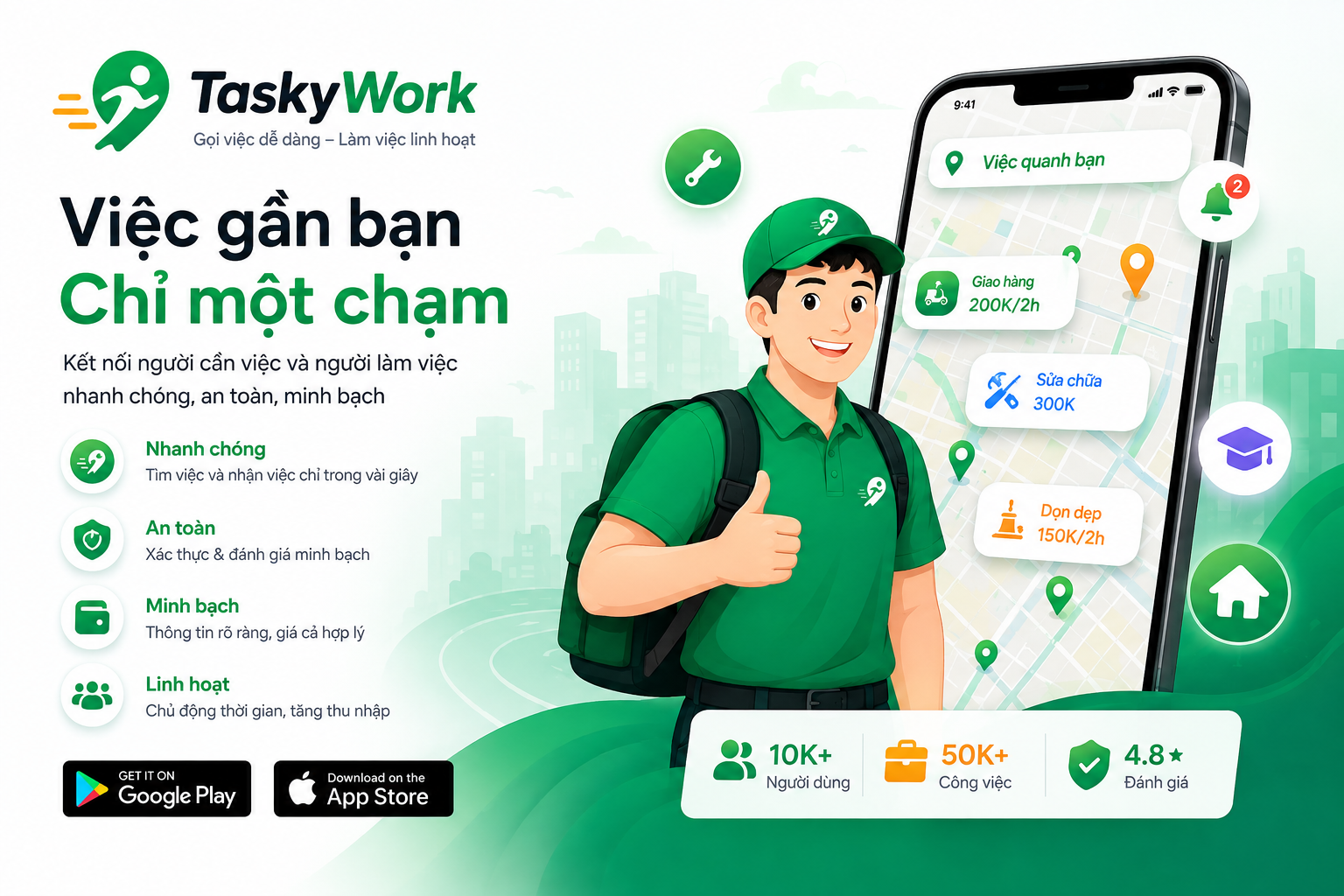 TaskyWork — Việc gần bạn chỉ một chạm. Gọi việc dễ dàng, làm việc linh hoạt.